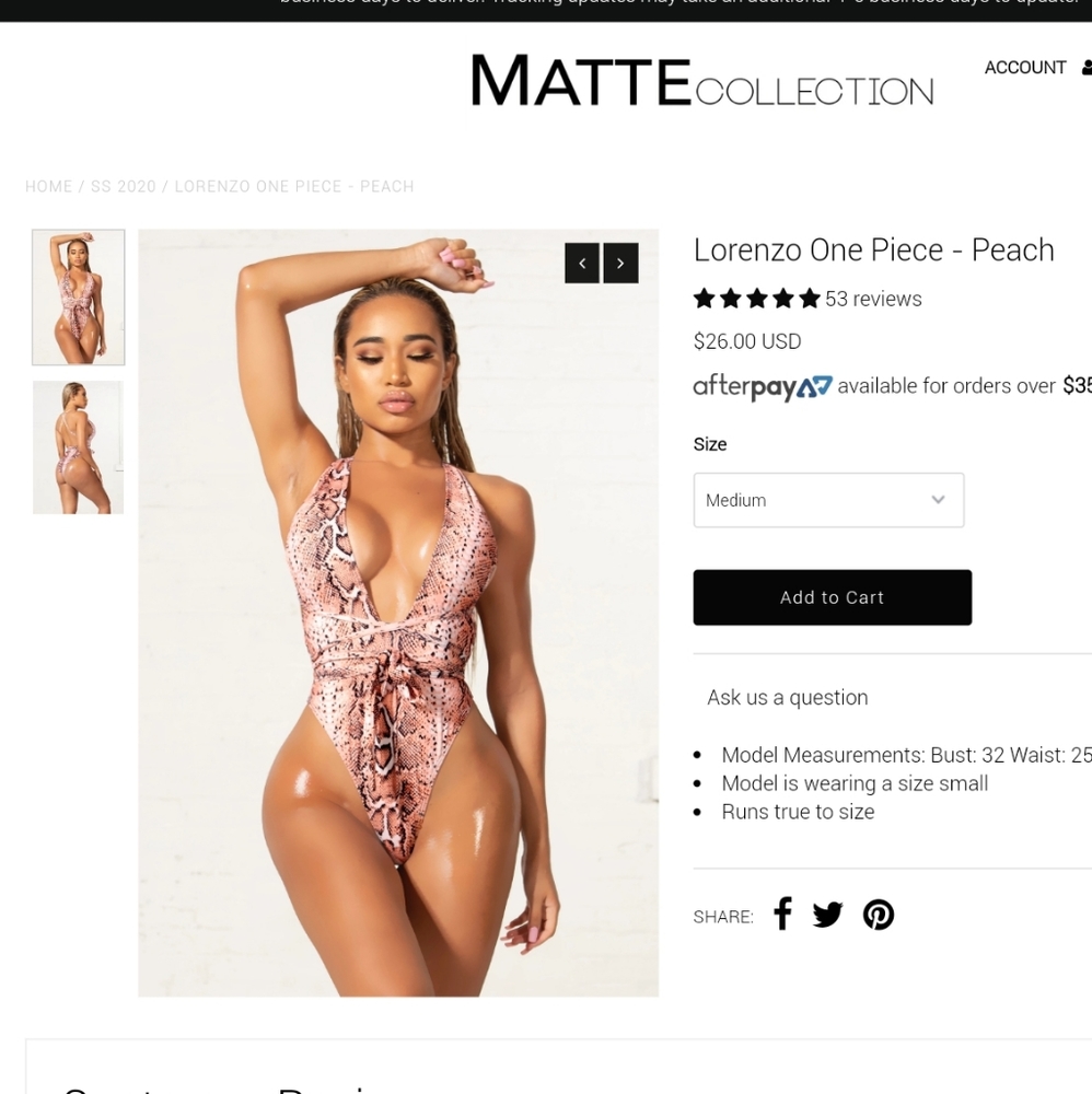 Lorenzo Peach Matte Collection Swim Suit